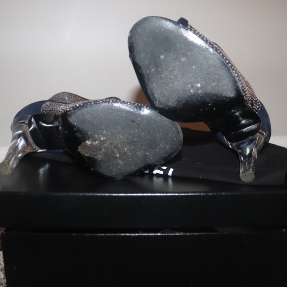 Chanel Blue Suede Peep-toe Glitter Bootie with Lucite Heel - Picture 7 of 7